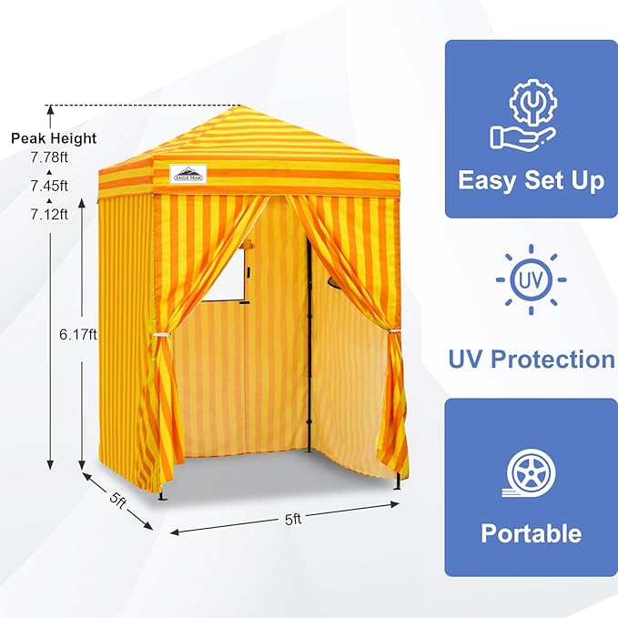 EAGLE PEAK Flex Ultra Compact 5x5 Pop-up Canopy, Sun Shelter, Changing Room, Portable Privacy Tent for Pool, Fashion Photoshoots, or Camping, Yellow Orange