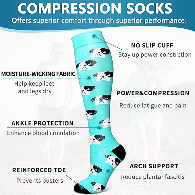 6 Pack Copper Compression Socks for Women and Men Circulation-Best Support for Medical, Running,Nursing,Athletic