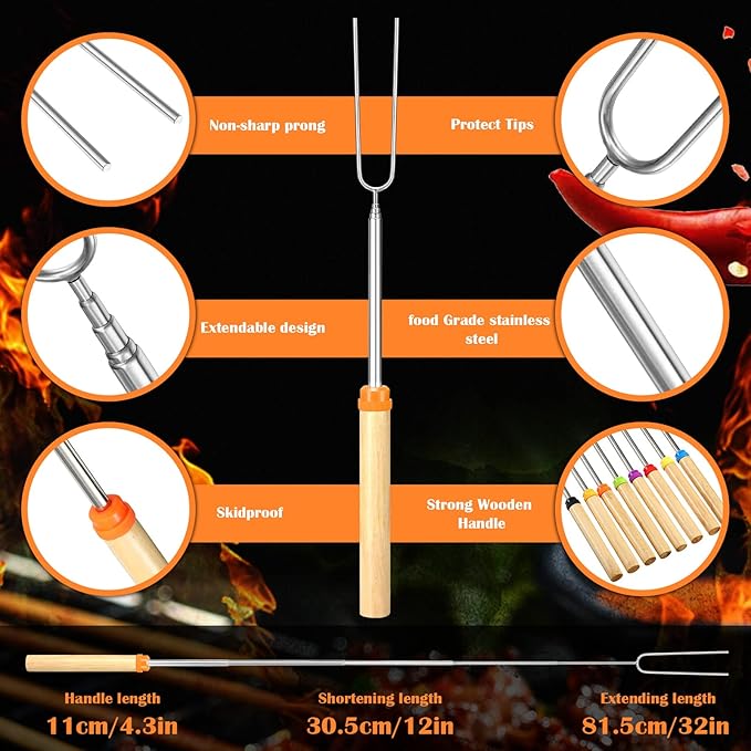 80 Pack 32 Inch Marshmallow Roasting Sticks Bulk, Smores Skewers for Fire Pit Kit, Hot Dog Camping Skewers Accessories Campfire Marshmellow Extendable Forks Bbq Tools Smores Sticks