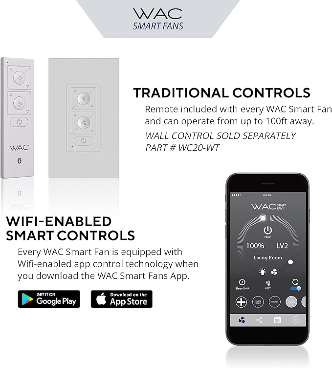 WAC Smart Fans Swirl Indoor and Outdoor 3-Blade Smart Home Ceiling Fan 54in Matte Black with 3000K LED Light Kit and Remote Control works with Alexa and iOS or Android App