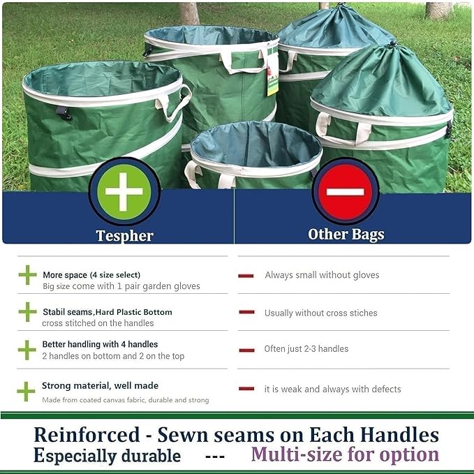 2-Pack 24 Gallon Collapsible Trash Can (19x21 in) Solid Bottom for Pop-Up Trash Can,Recycling Bin,Camping Waste Bin,Laundry Hamper,Yard Waste Bag,Yard Debris Bag,Lawn Grass,Garden Weeds Bags,Leaf Bags