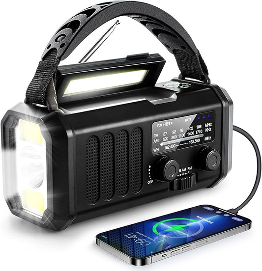 Emergency Radio, 10000mAh/37000mWh NOAA Weather Radio, Solar Hand Crank Radio with AM/FM, Flashlight & Reading Light, Rechargeable Battery,SOS Alarm, Cell Phone Charger for Indoor Outdoor Emergency