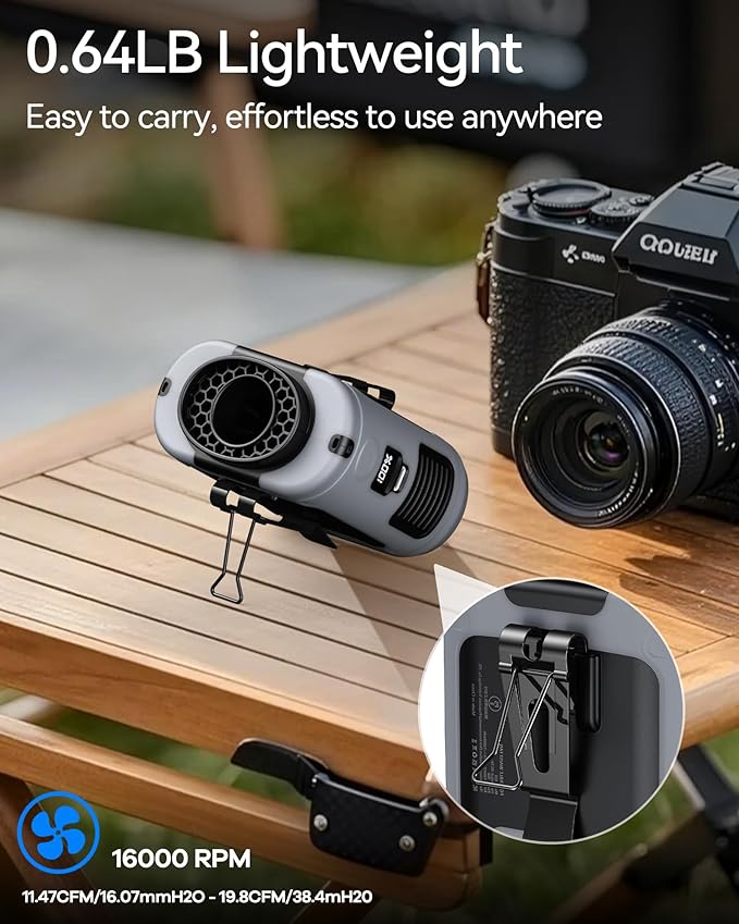 AI Portable Waist Fan Rechargeable 10000mah Belt Shirt Clip On Fan For Body Cooling That Blow Cold Air 5 Speeds Flashlight Up To 40H