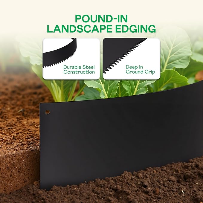 IDZO Black Metal Landscape Edging 6" H, Weather-Resistant Steel Garden Border, Flexible Lawn Barrier, Easy Installation for Flower Beds, Paths, Driveways, and Outdoor Spaces - 6 Pieces