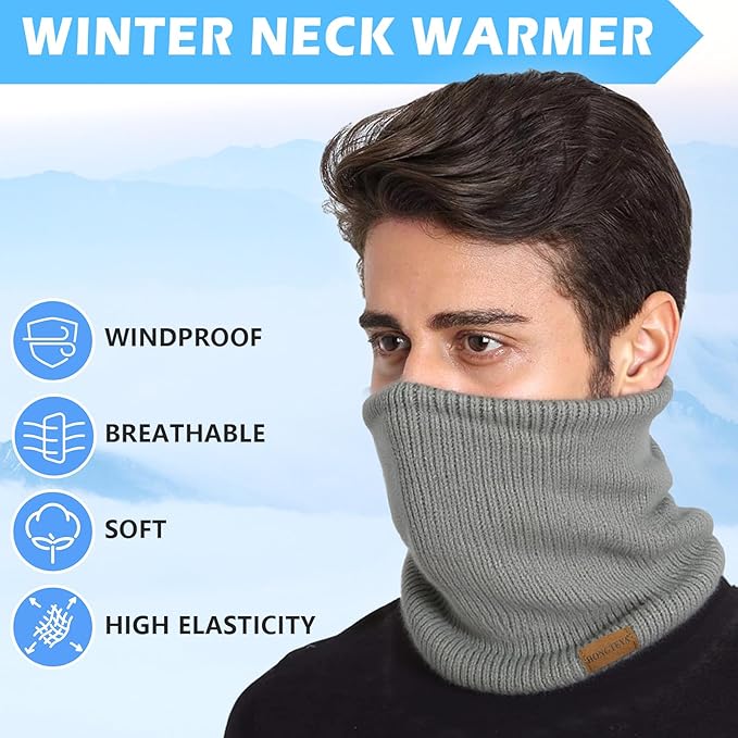 HONGTEYA Neck Gaiters for Men, Winter Neck Warmer Face for Men & Women,Thick Windproof Warm Lined Ski Mask