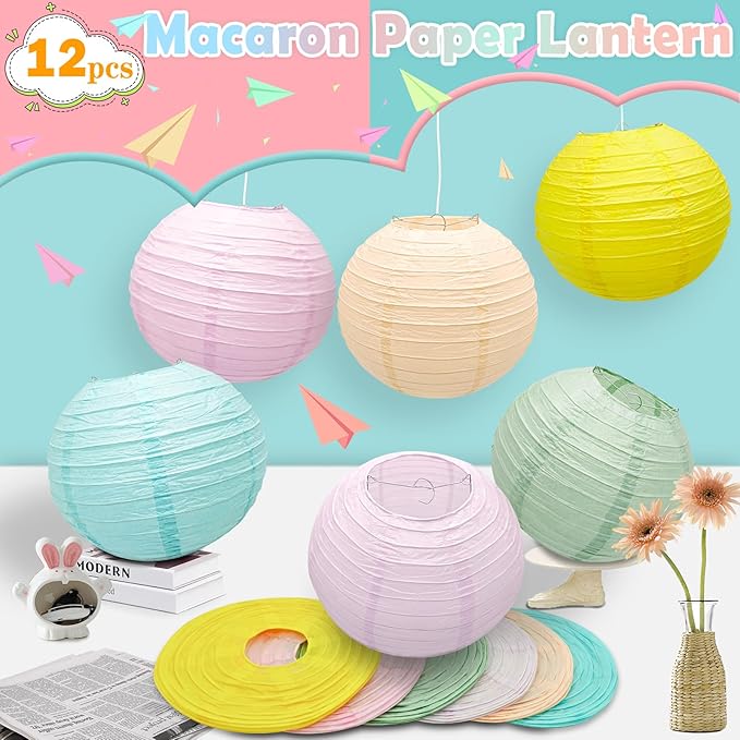 12Pcs 12" Colorful Pastel Paper Lanterns for Classroom Spring Children's Room Mother's Day Baby Shower Wedding Birthday Party Decorations, Macaron Rainbow Pastel Classroom Decor (12 inch)