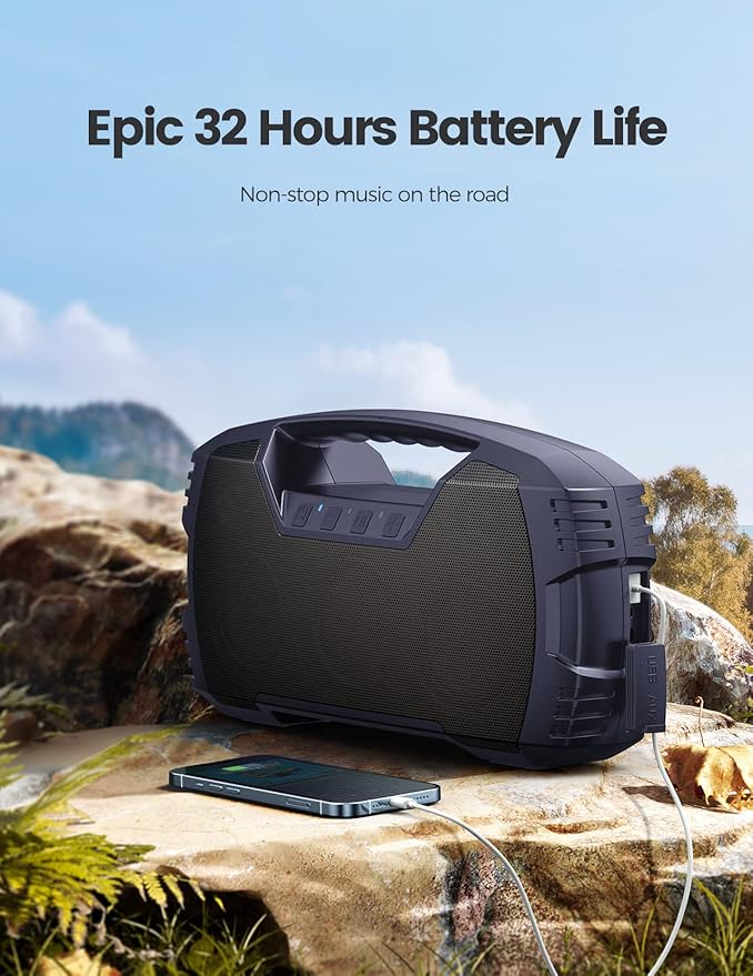 Houl Zallee IPX7 Waterproof Bluetooth Speaker, 40W Portable Wireless Speakers, 32H Playtime, Stereo Loud Sound, Deep Bass, Bluetooth 5.0, Built-in Mic, for Party/Camping/Pool/Gifts, Beach-Navy Blue