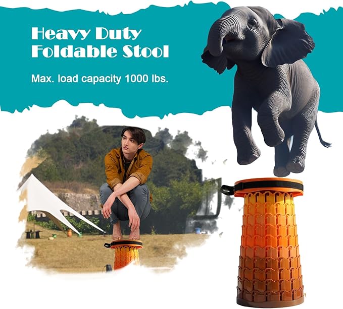 19.7” Heavy Duty Collapsible Stool with Cushion - Portable, Foldable Camping Stool for Adults, Max Capacity 1000lbs