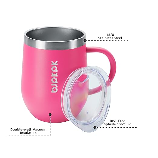 BJPKPK 2 pcs Insulated Coffee Mug, 12 oz Stainless Steel Insulated Coffee Tumbler with Lid for Hot Drinks & Cold Drinks-Pink