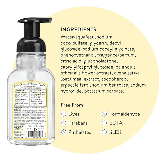 J.R. Watkins Foaming Hand Soap with Pump Dispenser, Moisturizing Foam Hand Wash, All Natural, Alcohol-Free, Cruelty-Free, USA Made, Lemon, 9 fl oz, 3 Pack