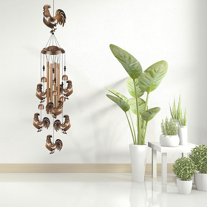Bronze Chickens Wind Chimes for Home, Garden, Balconies, Rooms, Patio, Indoor, Outside Decor, Retro Wind Bells, Rooster Wind Catcher, Outdoor Memorial Wind Chime Gifts for Mom, Women, Grandma, Family