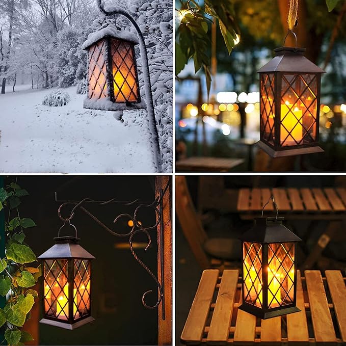 Solar Lantern Outdoor,Garden Hanging Lantern- PVC Waterproof 3 LED Flickering Flameless Candle Decorative Lights for Table,Outdoor,Party(1 Pack)