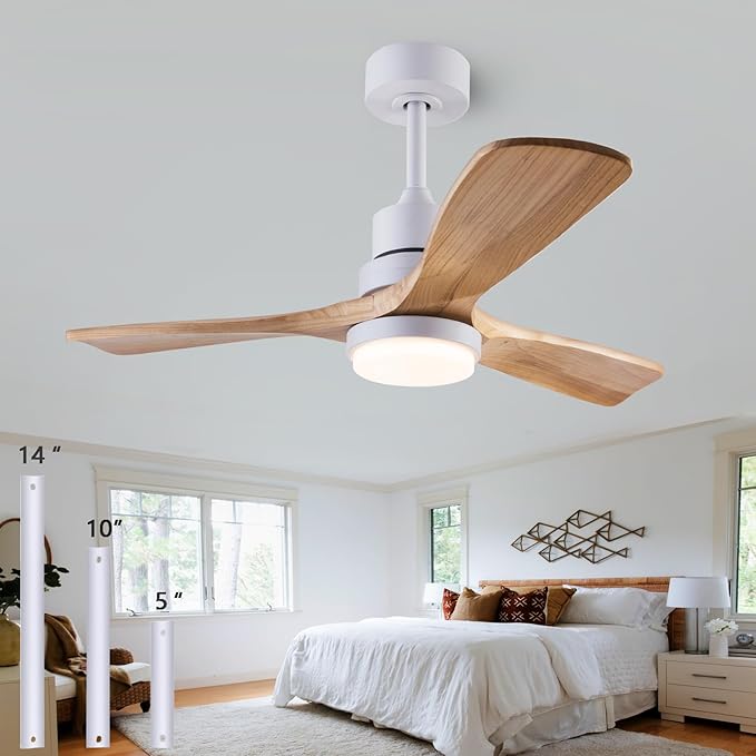 36" Ceiling Fans [with Lighting Remote Control], Indoor Outdoor Modern Wooden Ceiling Fan [with 3 Solid Wood Blades] for Kids' Rooms, bedrooms, Offices and More.…