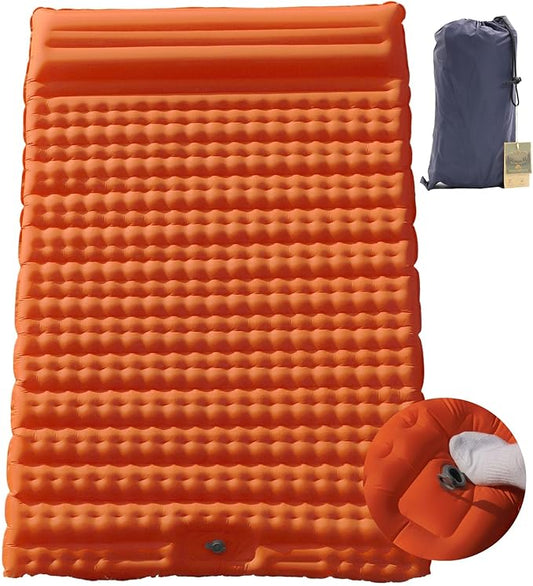 Double Camping Sleeping Pad 2 Percon, Ultralight Camping Mat with Pillow Built-in Foot Pump Inflatable Sleeping Pads Compact for Hiking Traveling Tent