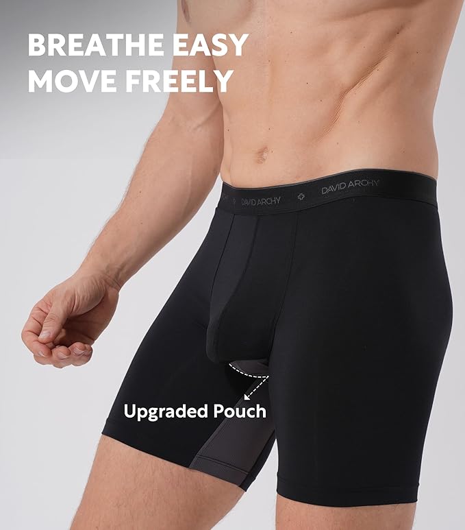 DAVID ARCHY Men's Underwear Ultra Soft Modal Dual Pouch Trunks Ball Pouch Bulge Enhancing Boxer Briefs for Men 3 or 4 Pack