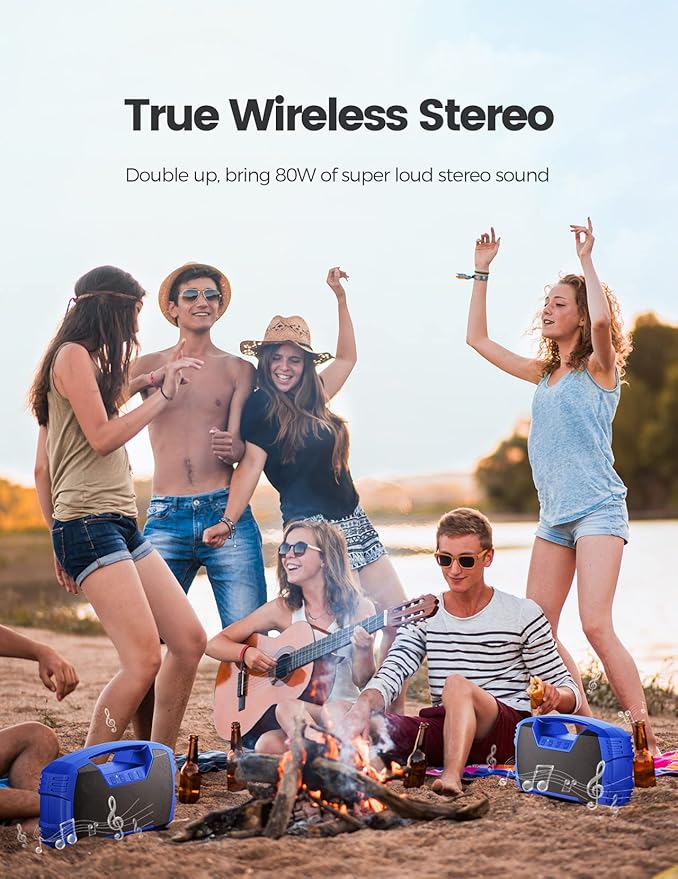 Houl Zallee IPX7 Waterproof Bluetooth Speaker, 40W (60W Peak) Portable Wireless Speakers, 32H Playtime, Stereo Loud Sound, Deep Bass, Bluetooth 5.0, Built-in Mic for Camping, Party, Gifts, Beach-Blue