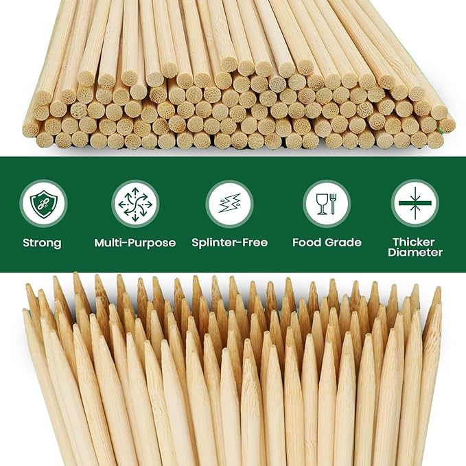 100 Pack 12 inch Bamboo Skewers for BBQ, Appetiser, Fruit, Cocktail, Kabob, Chocolate Fountain, Grilling, Barbecue, Kitchen, Crafting & Party, Natural Wooden Stick — Φ=4mm, Eco-Friendly Wood Sticks