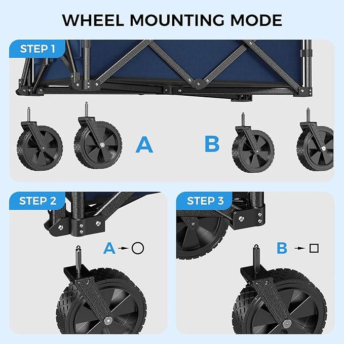 Collapsible Wagon Cart Foldable with 300lbs Load-Bearing, Heavy Duty Folding Wagons Carts with All Terrain Wheels, Utility Beach Wagon for Outdoor Garden, Camping Shopping Sports,U-2 Blue