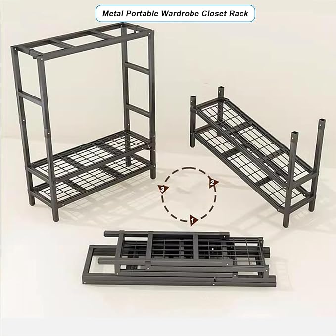 FPIGSHS Heavy Duty Clothes Rack with Magnetic Door 2000LBS Foldable Portable Wardrobe Closet for Hanging Clothing Rolling Garment Rack on Wheels for Bedroom Closet System (C(Pattern Door, 41.3in)