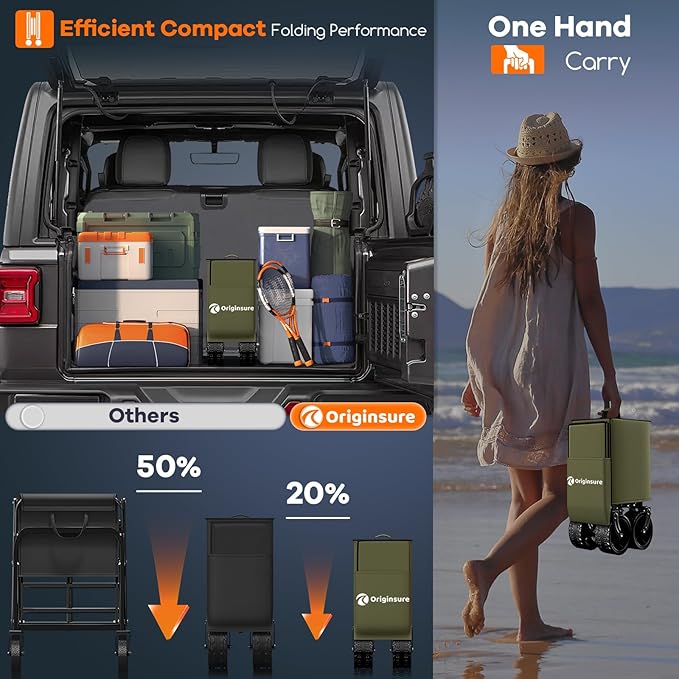 220L Collapsible Wagon Cart Foldable, 460LB Load Capacity Heavy Duty Folding Beach Wagons with Big All-Terrain Wheels, Utility Carts for Groceries, Shopping, Camping, Sports - Green