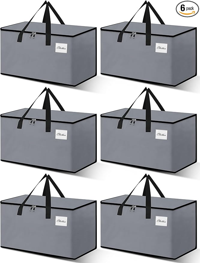 Heavy Duty Moving Bags - Extra Large Packing Bags and Storage Totes, Collapsible and Foldable Option for Moving and Storage, Grey, 125 L - 6 Pack