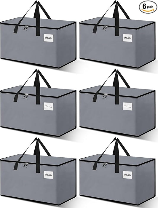 Heavy Duty Moving Bags - Extra Large Packing Bags and Storage Totes, Collapsible and Foldable Option for Moving and Storage, Grey, 93 L - 6 Pack