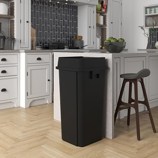23 Gallon Black Square Commercial Trash Garbage Can with Lid | Outdoor Office Restaurant School Kitchen