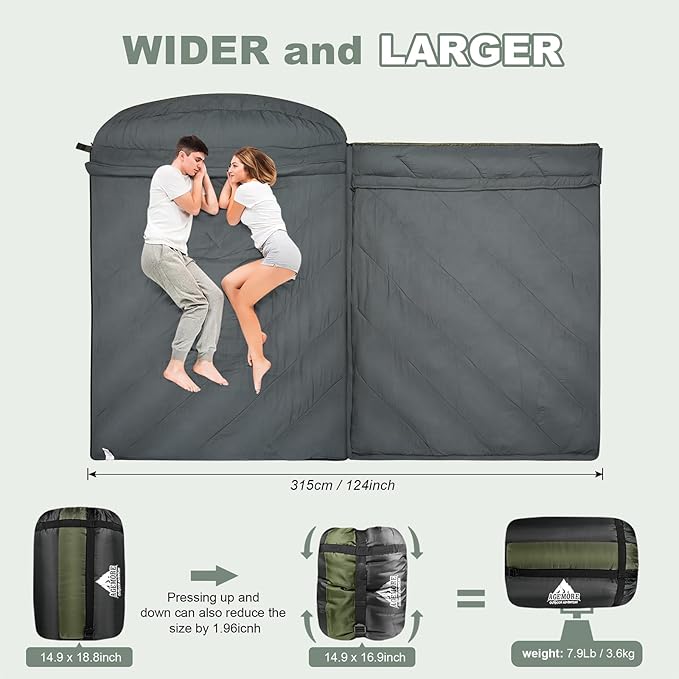 AGEMORE Sleeping Bag for Adults, Single and Double Size, Lightweight Waterproof XXL Sleeping Bag for Adults Kids Couples Camping Hiking Backpacking Or Traveling, Warm & Cold Weather