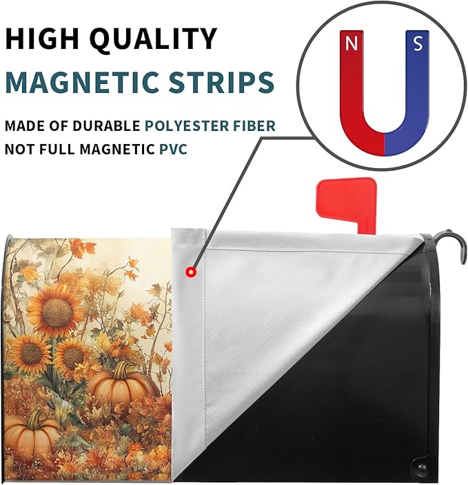 Fall Gnome Mailbox Cover Magnetic Standard Size 21x18 inch Autumn Pumpkin Sunflower Post Letter Box Wrap Seasonal Dust-Proof Letterbox Covers Protection for Home Outdoor Garden Yard
