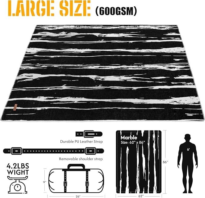100% Wool Blanket, 62" x 86", Warm, Thick, Washable, Military Wool Blanket, Great for Camping, Outdoors, Sporting Events, Survival Kits,Black White Striped