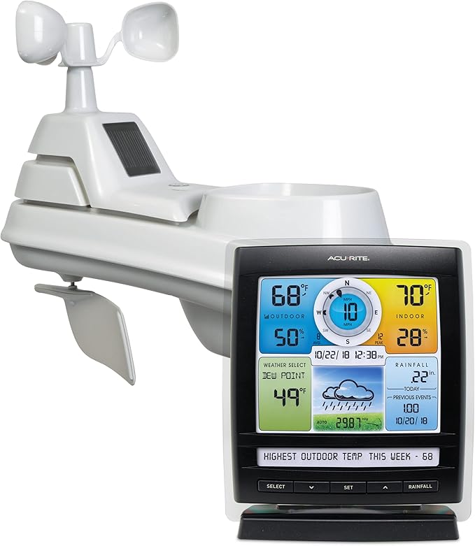 AcuRite Iris Wireless Weather Station for Indoor and Outdoor Temperature and Humidity with Rain Gauge and Wind Speed/Direction on a Home Weather Station Digital Display (01512M)