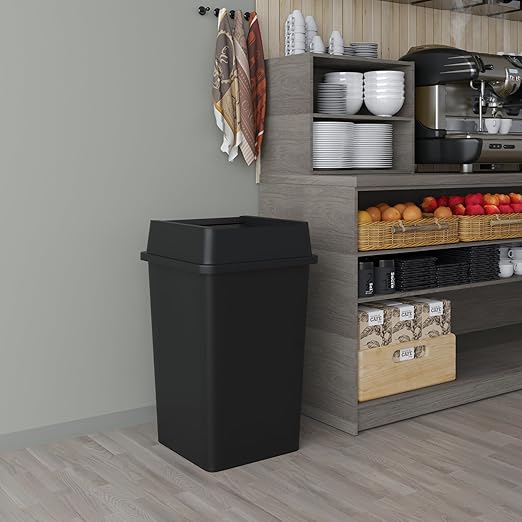 35 Gallon Black Square Commercial Trash Garbage Can with Lid | Outdoor Office Restaurant School Kitchen