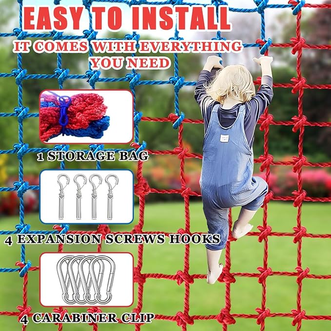 Climbing Cargo Net - Heavy Duty Large Military Net for Kids Outdoor, Safety Protection, Rope Ladder, Jungle Gyms, Swingset, Treehouse - Polyester Playground