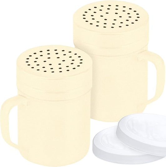CUSINIUM 10oz Beige Stainless Steel Salt Pepper Dredge Shakers - With Plastic Cap - With Handle - Pack of 2