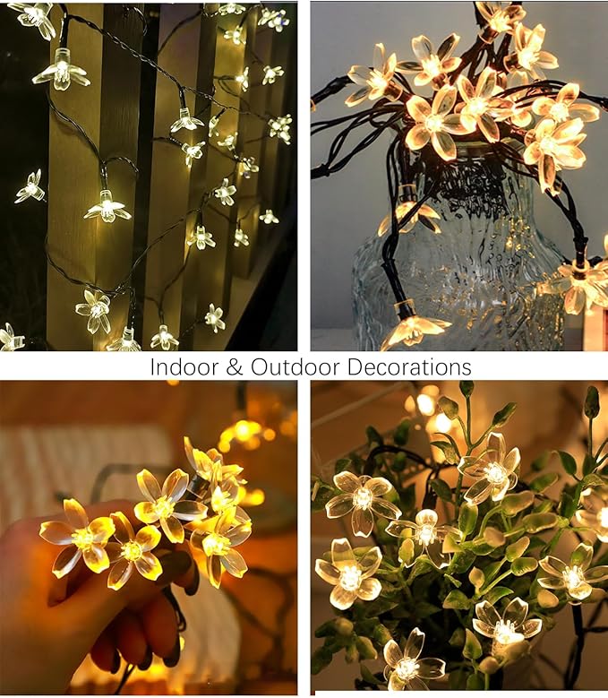 Cherry Blossom Fairy Flower String Lights Indoor Bedroom Decorations, 33ft 100 LED USB Plug in Decorative Floral Lamp for Christmas Tree Classroom Window Camping Vine Hanging (Warm White)
