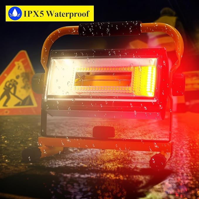 100W COB Rechargeable Work Light, 7000LM Cordless LED Work Lights, Waterproof Portable Flood Light with Stand for Outdoor Camping, Hiking, Garage, Car Repairing, Workshop Job Site Lighting