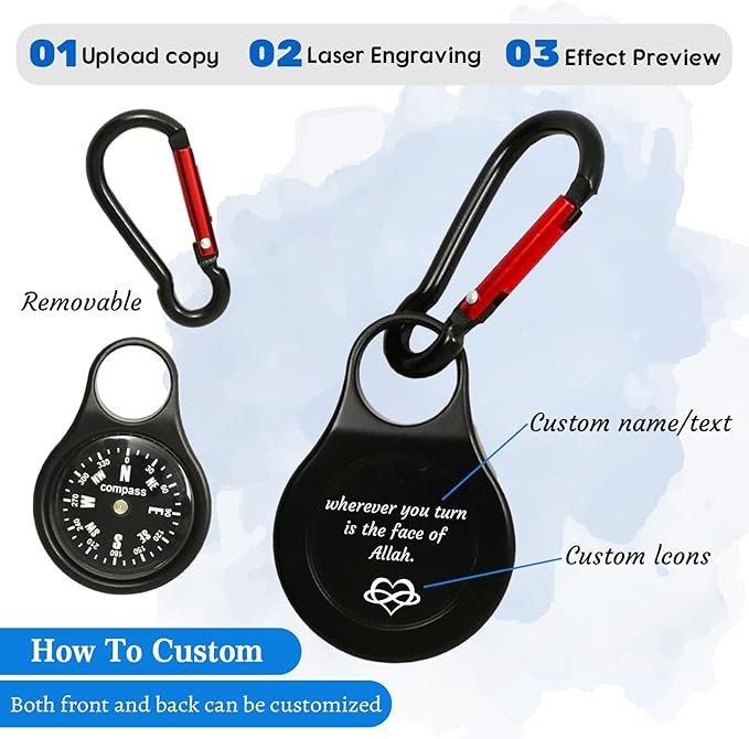 Custom Engraved Compass Keychain - Personalized Brass Compass with Luminous Function, Waterproof Survival Tool for Hiking Camping Graduation Gifts