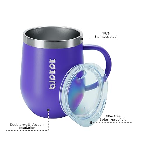 BJPKPK 2 pcs Insulated Coffee Mug, 12 oz Stainless Steel Insulated Coffee Tumbler with Lid for Hot Drinks & Cold Drinks-Purple