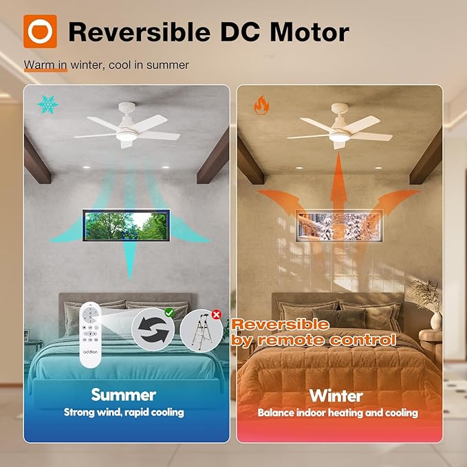 addlon Ceiling Fans with Lights, 42 inch White Ceiling fan with Light and Remote Control, Reversible, 3CCT, Dimmable, Noiseless, Small Ceiling Fan for Bedroom, Farmhouse, Indoor/Outdoor Use