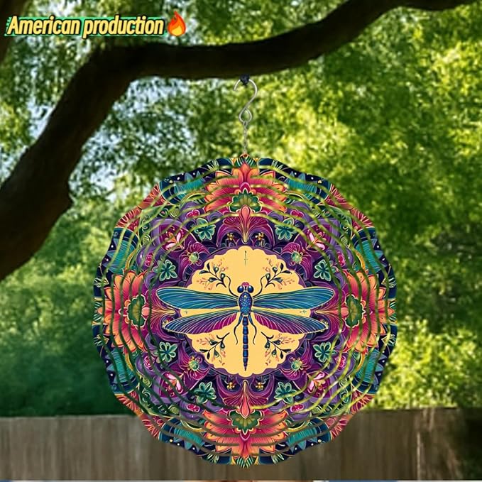 3D Wind Spinner for Garden - 10inch Stainless Steel with Double-Sided UV Printing | High-Resolution Images | Weather-Resistant Outdoor Spinning Decor for Patio, Yard & Gifts (Dragonfly)