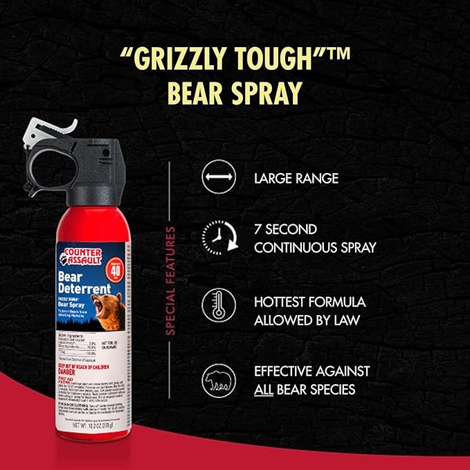 Counter Assault Bear Spray - Bears, Mountain Lions, Coyotes - Long-Range 40ft Distance - Pepper Spray Safety Gear for Hiking & Camping Protection - 2% Capsaicin - 10.2 oz