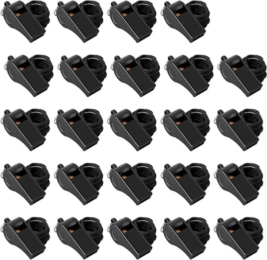 24 Pack 120dB Loud Referee Whistles with Lanyards – Heavy-Duty Black Sports Whistles for Coaches, Referees, and Team Events