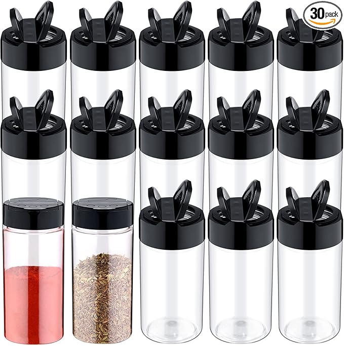 30 Pack 8.7 oz Plastic Spice Jars with Shaker Lids Clear Seasoning Containers Spice Bottles for Kitchen Storing Herbs Seasoning Powders