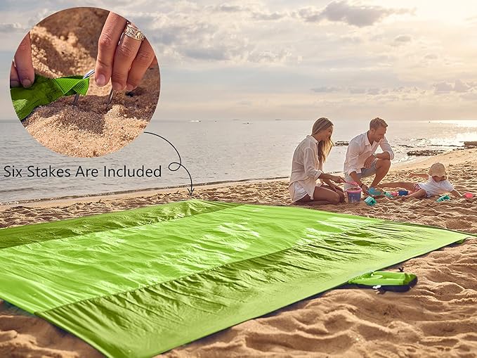 WEKAPO Beach Blanket Sandproof Waterproof, Extra Large Beach Mat, Oversized & Compact Sand Free Mat Quick Drying, Lightweight & Durable with 6 Stakes & 4 Corner Pockets