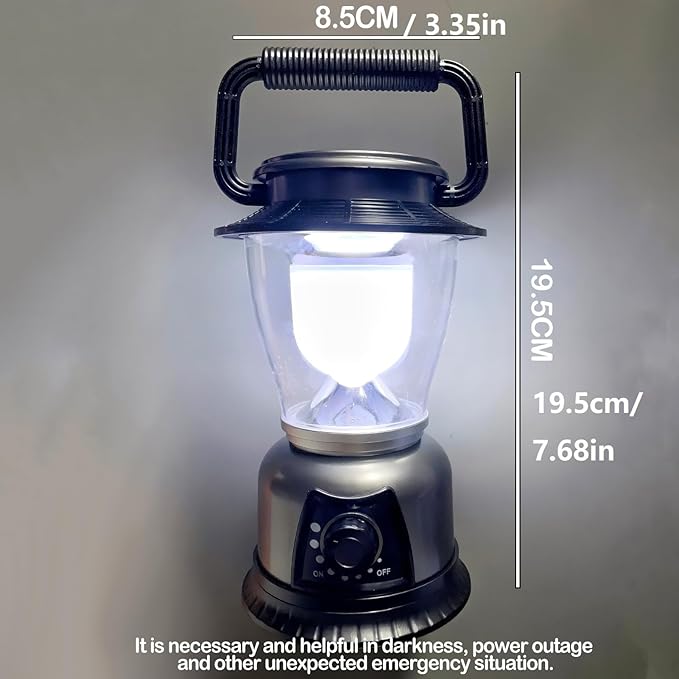 Retro LED Lantern 2-Pack, 360° COB 120 LM, Stepless-Dimming Battery Powered Camping & Hurricane Light, AA Batteries, Emergency/Power Outage (Grey-2 Pack)