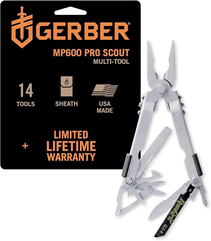 Gerber Gear MP600 Pro Scout Multi-Plier - Multitool with 15 Tools, Including Needlenose Pliers - Premium Multipurpose Tool - Made in USA