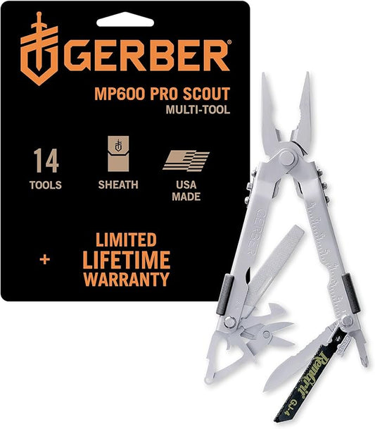 Gerber Gear MP600 Pro Scout Multi-Plier - Multitool with 15 Tools, Including Needlenose Pliers - Premium Multipurpose Tool - Made in USA