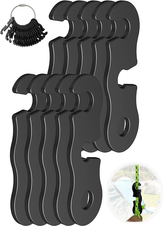 Rope Tensioner Aluminum Alloy Camping Tent Guyline Cord Adjuster Camping of Gear for Camping, Hiking, Backpacking Ultralight Tent Stakes Guy Lines (Black, 10 Pack)