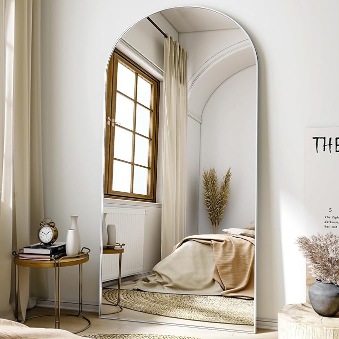 Arched Full-Length Mirror, 34"x76" Arch Floor Mirror with Stand, Wall-Mounted Mirror for Bathroom, Dressing Room - Hanging or Leaning - Full Body Mirrors for Bedroom, Silver