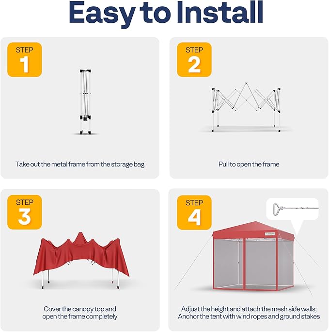 VIVOHOME 10x10ft Easy Pop-Up Canopy, Outdoor Screen Tent with Mosquito Netting, 2 Zipper Doors, and Roller Bag for Yard Camping Picnic Party Events, Red